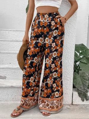 Pantalon palazzo à motif floral : Calypso