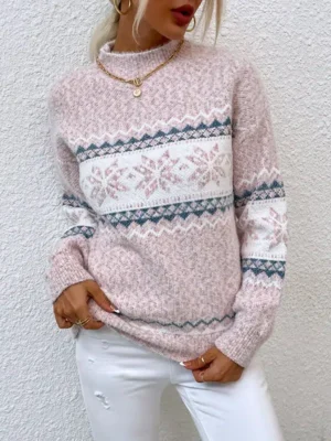 Pull en maille jacquard col montant : Eloïse