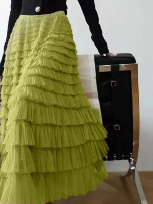 Jupe longue tulle bouffante évasée : Émeraude