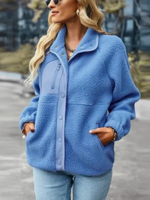 Pull moumoute bleu avec col et boutons : Étoile