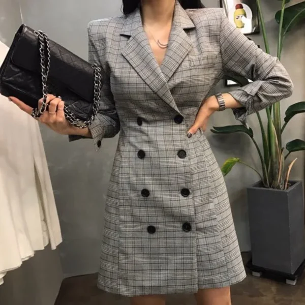 Robe tailleur gris à motif carreaux : Claire – Image 2