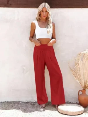 Pantalon palazzo rouge élégant et confortable : Amélia