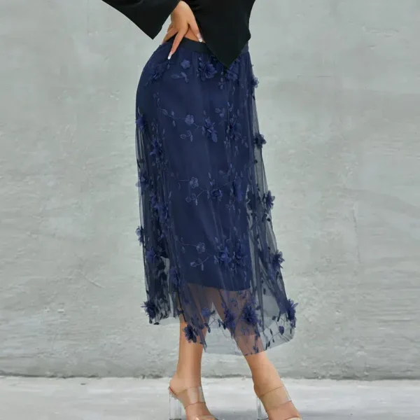 Jupe tulle à fleur élégante bleu marine : Mélina – Image 3