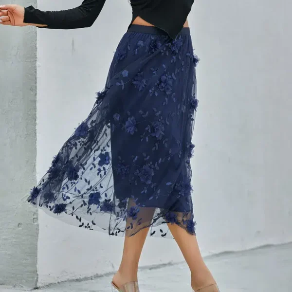 Jupe tulle à fleur élégante bleu marine : Mélina – Image 4