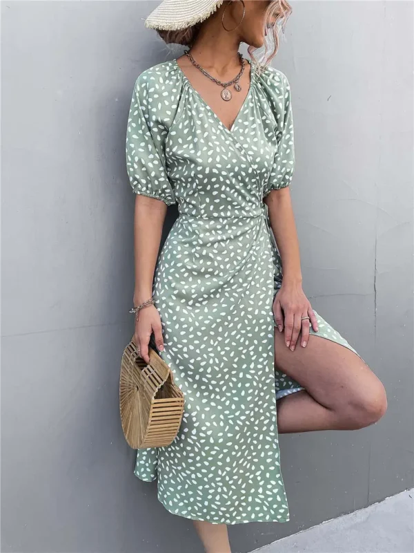 Robe été vert sauge avec manches ballons : Émeraude – Image 6