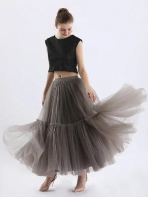Jupe tulle grise à taille élastique : Élodie