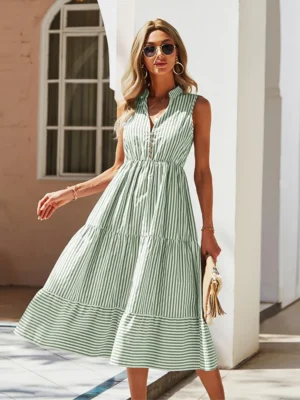 Robe bohème vert pastel à rayures : Alizée