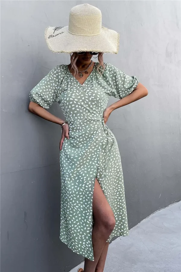 Robe été vert sauge avec manches ballons : Émeraude – Image 4