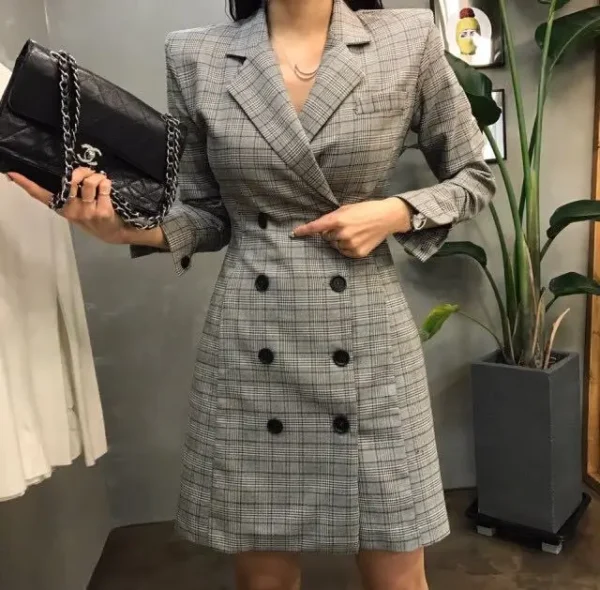 Robe tailleur gris à motif carreaux : Claire