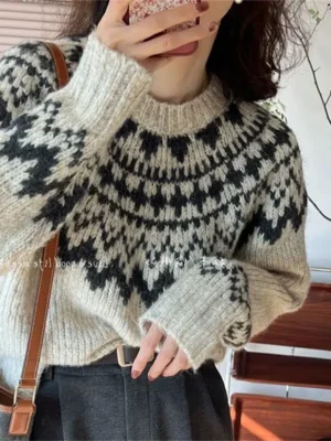 Pull jacquard femme en laine : Élisa