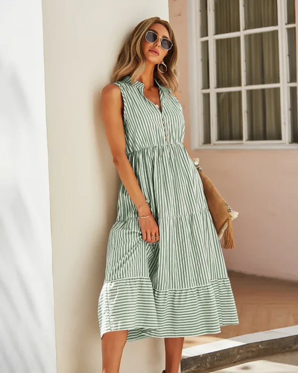 Robe bohème vert pastel à rayures : Alizée – Image 4