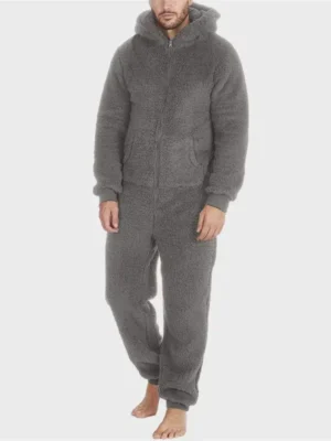 Combinaison pyjama zippée homme douillette avec capuche : Arnaud