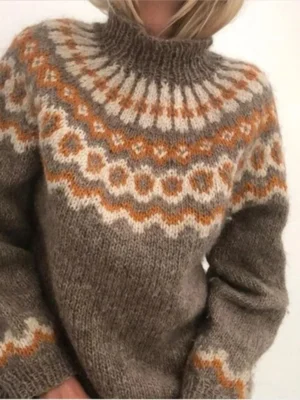 Pull jacquard marron chaud et élégant : Camille