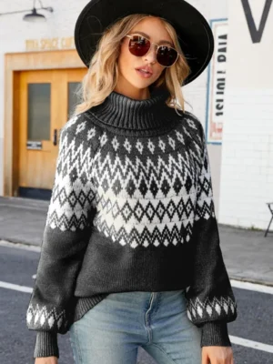 Pull col roulé jacquard femme élégant et moderne : Claudia