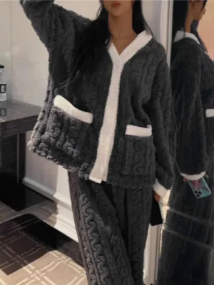 Robe de chambre moumoute grise avec poches : Élise