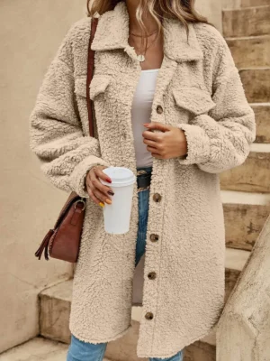 Manteau beige moumoute chic : Lola