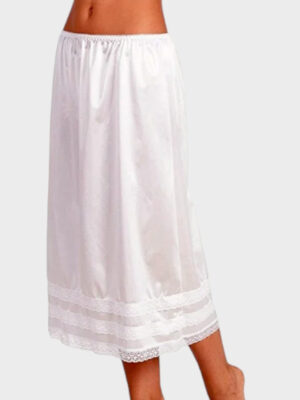 Jupon long mi-mollet en satin blanc avec dentelle pour robe