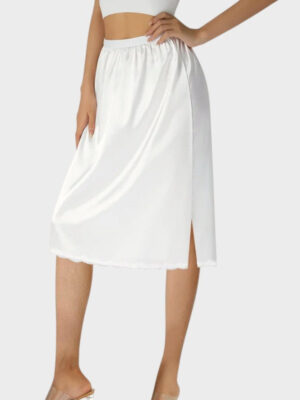 Jupon sous robe en dentelle blanche avec fente et ceinture élastique