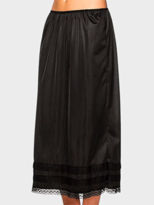 Jupon sous robe noir en satin avec dentelle et taille élastique pour femmes