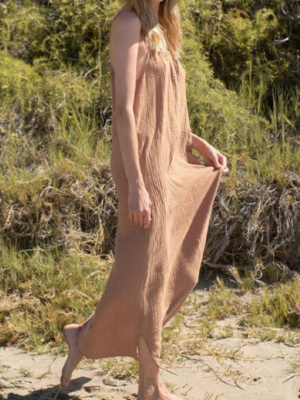 Robe de plage gaze de coton fluide couleur neutre maxi