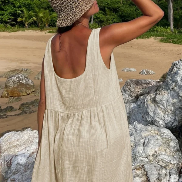 Robe en gaz de coton sans manches fendue sur les côtés, élégante et confortable pour l'été – Image 4