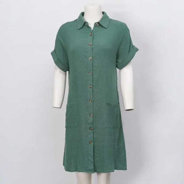 Robe chemise en gaz de coton manches courtes et col en V - polyvalente et confortable pour les femmes – Image 9